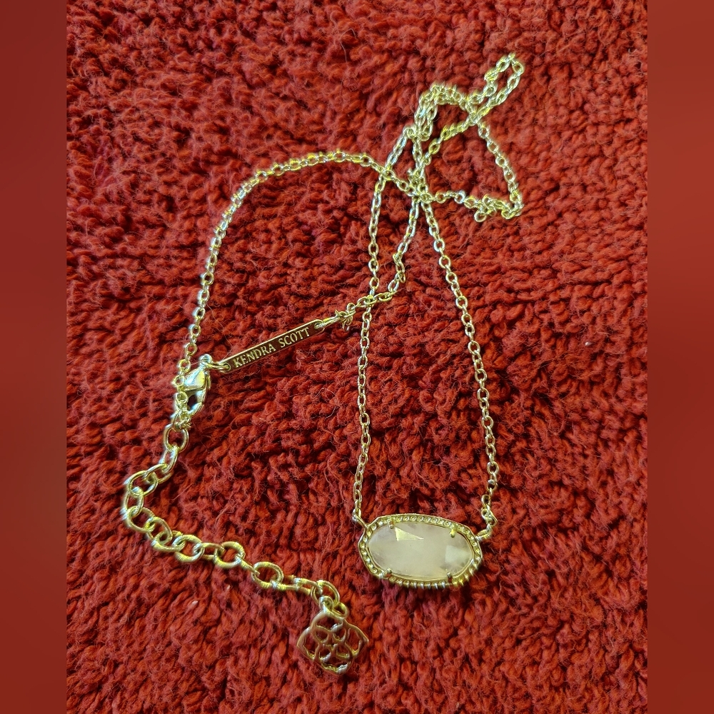 Kendra Scott Gold Necklace with Pale Pink Oval Pendant
